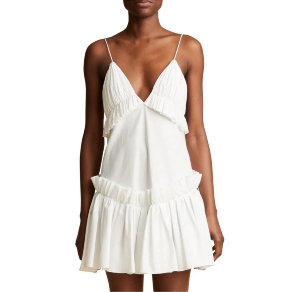 Khaite Ade White Ruffle Trim Cotton Twill Dress
